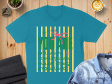 Load image into Gallery viewer, Teal t-shirt with "You are kind, smart, helpful, grateful, enough, strong, unique, loved" text and a pink bow.