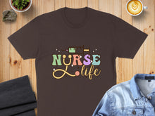 Load image into Gallery viewer, Brown t-shirt with "Nurse Life" text and syringe graphic.