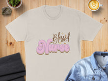 Load image into Gallery viewer, T-shirt with "Blessed Nurse" text and floral accents.