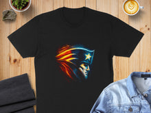 Load image into Gallery viewer, Bold Dramatic Superhero Artwork on Black T-Shirt