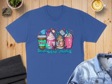 Load image into Gallery viewer, T-shirt with colorful cartoon drinks and "RCA Resident Care Assistant" text.
