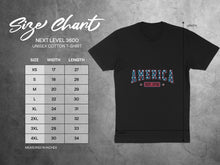 Load image into Gallery viewer, Size chart for Next Level 3600 unisex cotton t-shirt, with measurements.