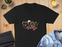 Load image into Gallery viewer, Black t-shirt with "Spooky Nurse" text and Halloween-themed graphics.