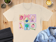 Load image into Gallery viewer, T-shirt featuring a collage of colorful school-themed stamps.