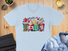 Load image into Gallery viewer, Four colorful drinks with school supplies and medical symbols, labeled "School Nurse Fuel".