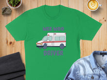 Load image into Gallery viewer, Green t-shirt with a cartoon ambulance and "WEE MOO DRIVER" text.