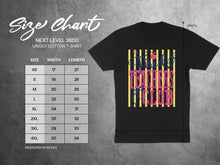 Load image into Gallery viewer, Size chart for Next Level 3600 unisex cotton t-shirt with measurements.