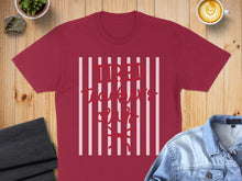 Load image into Gallery viewer, Maroon t-shirt with "Tired Teacher's Club" text on white stripes.