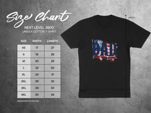Load image into Gallery viewer, Size chart for Next Level 3600 unisex cotton t-shirts.