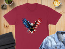 Load image into Gallery viewer, Maroon t-shirt with a distressed American flag eagle design.