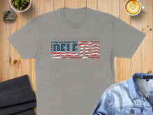 Load image into Gallery viewer, Grey t-shirt with "THE DEPARTMENT OF EDUCATION BELIEVE" text in distressed American flag design.