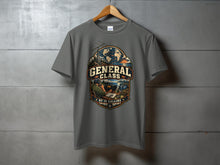 Load image into Gallery viewer, Grey t-shirt with a graphic of a man operating radio equipment, world globe, and text "General Class HF Is Calling."