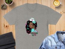 Load image into Gallery viewer, Gray t-shirt with graphic of a nurse with butterflies and "#NURSE LIFE" text.