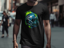 Load image into Gallery viewer, Vibrant Football Helmet Design on Black T-Shirt