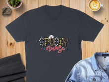 Load image into Gallery viewer, Dark grey t-shirt with "Spooky Nurse" text and Halloween-themed graphics.
