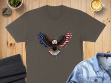 Load image into Gallery viewer, Brown t-shirt featuring a bald eagle with American flag wings.