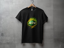 Load image into Gallery viewer, Vibrant Black T-Shirt with Colorful Jets Logo Design