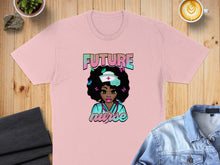 Load image into Gallery viewer, "FUTURE nurse" text above a stylized illustration of a Black woman with curly hair and butterflies.