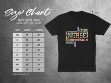Load image into Gallery viewer, Size chart for unisex Next Level 3600 cotton t-shirts with measurement details.