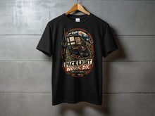 Load image into Gallery viewer, Black t-shirt with graphic of a backpack and radio equipment, reads "Pack Light Work DX".