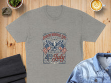Load image into Gallery viewer, Grey t-shirt with "Independence Day 4th of July Est. 1776" design.
