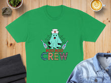 Load image into Gallery viewer, Green t-shirt with "Boo Boo Crew" text and a ghost wearing a nurse hat.