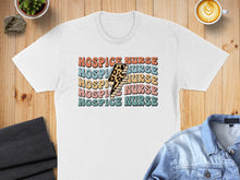 Load image into Gallery viewer, Hospice Nurse text with lightning bolt design on a t-shirt.