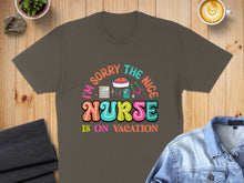 Load image into Gallery viewer, T-shirt with text "I'm sorry the nice nurse is on vacation."