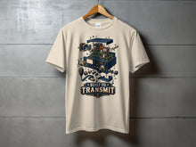 Load image into Gallery viewer, Cream t-shirt with exploded view of radio equipment and text "BUILT TO TRANSMIT".