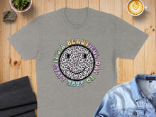 Load image into Gallery viewer, Grey t-shirt with leopard print smiley face and text "It's a beautiful day to save lives".