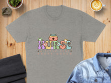 Load image into Gallery viewer, Grey t-shirt with "Nurse A Title Just Above Queen" text and floral design.
