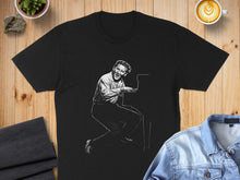Load image into Gallery viewer, Black T-shirt with Man Playing Piano Design Graphic Tee