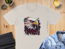 Load image into Gallery viewer, T-shirt with eagle and American flag graphic.