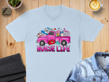 Load image into Gallery viewer, Pink vintage truck with "Nurse Life" text and medical icons.