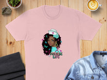 Load image into Gallery viewer, Pink t-shirt with illustration of a nurse with butterflies and "#NURSE LIFE".