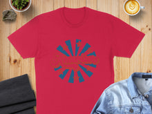 Load image into Gallery viewer, Red t-shirt with "Hometown" text in a sunburst graphic.