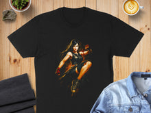 Load image into Gallery viewer, Fighting Warrior Woman Kicking Pose T-shirt product