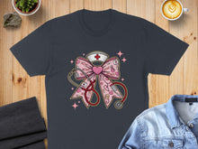 Load image into Gallery viewer, Pink stethoscope and nurse cap adorned with bows, XOXO, and medical symbols.