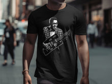 Load image into Gallery viewer, Retro Musician Graphic Tee with Black and White Design