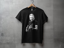 Load image into Gallery viewer, Black T-shirt with Musician Playing Guitar Design