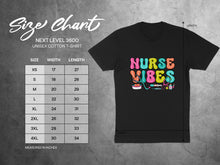 Load image into Gallery viewer, Unisex cotton t-shirt size chart with measurements for width and length.