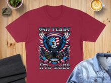 Load image into Gallery viewer, Burgundy t-shirt with eagle, American flag, and "250 YEARS 1776-2026" text.