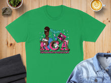 Load image into Gallery viewer, Green t-shirt with "RCA #residentcareassistant" and medical symbols.