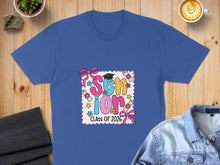 Load image into Gallery viewer, Royal blue t-shirt with "Senior Class of 2026" graphic and colorful decorations.