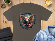 Load image into Gallery viewer, Brown t-shirt with eagle and American flag graphic.