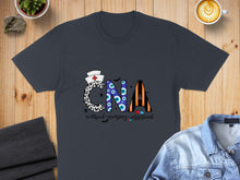 Load image into Gallery viewer, Dark t-shirt with "CNA certified nursing assistant" text and playful eye and bat accents.