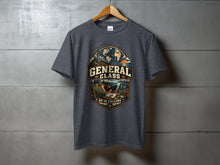 Load image into Gallery viewer, Dark grey t-shirt with a circular graphic featuring a man operating a radio, "GENERAL CLASS", and "HF IS CALLING".