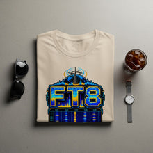 Load image into Gallery viewer, Beige t-shirt with colorful "FT8" graphic and radio spectrum display.