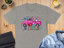 Load image into Gallery viewer, Pink truck with "Nurse Life" text surrounded by medical supplies on gray t-shirt.