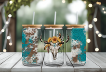 Load image into Gallery viewer, SKULL SUNFLOWER TEAL UV DTF Wrap